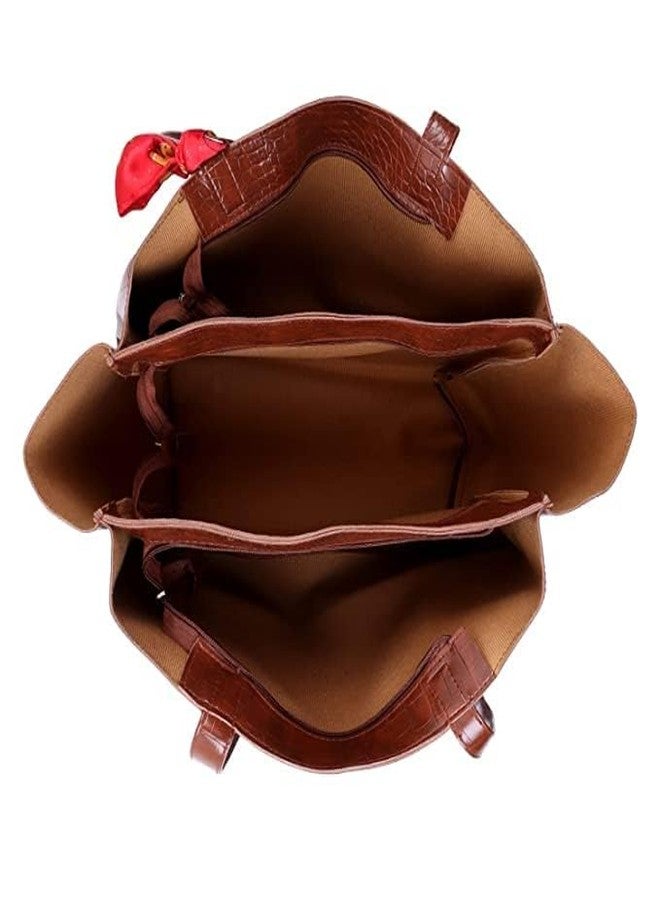 Daniel Clark حقائب يد جلدية أنيقة من دانيال كلارك للبنات والسيدات مع ربطة عنق جميلة | حقيبة كروس أنيقة | حقيبة يد واسعة بمقبض علوي | هدية مثالية للنساء | (بني) - Image 4